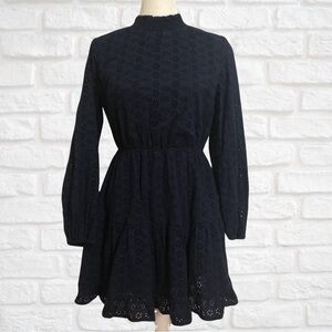 VGUC Lost + Wander Navy Eyelet Long Sleeve Dress, Size Medium, Feminine